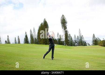 3. Januar 2014 – Kapalua, Hawaii, USA – 3. Januar 2014 – Chris Kirk trifft seinen Appoarch in der ersten Runde des Hyundai-Champions-Turniers 2014 auf dem Kapalua Plantation Course auf der Insel Maui in Hawaii. (Bild: © Glenn Yoza/Cal Sport Media/ZUMAPRESS.com) Stockfoto