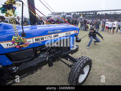 1. Februar 2014 - Kila Raipur, Punjab, Indien - die 78. Ausgabe der „olympischen spiele auf dem Land“ in Indien endete am Sonntag, 2. Februar 2014 in Kila Raipur, Punjab. Das dreitägige Festival zelebrierte den ländlichen Stolz in der Heimat der Sikhs und beinhaltete Karren-Rennen, Zelt-Pegging, Meisterleistungen auf dem Pferd und andere traditionelle Sportveranstaltungen neben kulturellen Veranstaltungen wie Bhangra und Gidda. (Bild: © Jiti Chadha/ZUMAPRESS.com) Stockfoto