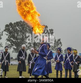 1. Februar 2014 - Kila Raipur, Punjab, Indien - die 78. Ausgabe der „olympischen spiele auf dem Land“ in Indien endete am Sonntag, 2. Februar 2014 in Kila Raipur, Punjab. Das dreitägige Festival feierte den Stolz des ländlichen Landes in der Heimat der Sikhs und beinhaltete Karren-Rennen, Zeltpegging, Pferderücken und kulturelle Veranstaltungen wie Bhangra und Gidda. (Bild: © Jiti Chadha/ZUMAPRESS.com) Stockfoto