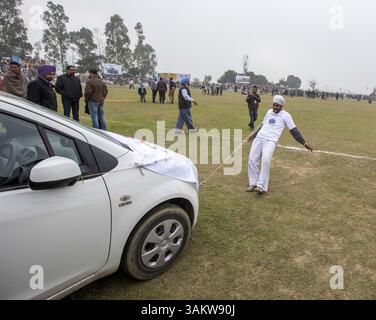 1. Februar 2014 - Kila Raipur, Punjab, Indien - die 78. Ausgabe der „olympischen spiele auf dem Land“ in Indien endete am Sonntag, 2. Februar 2014 in Kila Raipur, Punjab. Das dreitägige Festival zelebrierte den ländlichen Stolz in der Heimat der Sikhs und beinhaltete Karren-Rennen, Zelt-Pegging, Meisterleistungen auf dem Pferd und andere traditionelle Sportveranstaltungen neben kulturellen Veranstaltungen wie Bhangra und Gidda. (Bild: © Jiti Chadha/ZUMAPRESS.com) Stockfoto