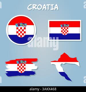 Vektor-Illustration einer Karte von Europa mit hervorgehobener kroatischer Flagge Stock Vektor