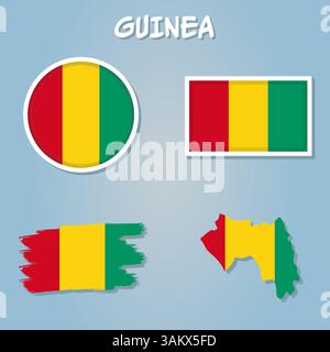 Nationalflaggenkarte Für Guinea Design, Abbildung Der Landesflagge Für Guinea In Der Karte Stock Vektor