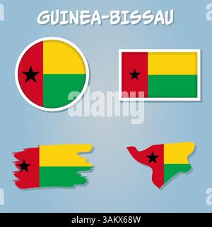 Guinea-Bissau Karte Flag, Karte der Republik Guinea-Bissau mit dem bissauisch-guineischen Landesbanner Stock Vektor