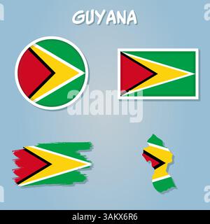 Flaggenkarte von Guyana, Vektor isoliert vereinfachte Illustration Symbol mit Silhouette der Guyana Karte Stock Vektor