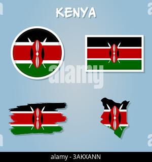 Einfache Karte mit flacher Flagge der Republik Kenia Stock Vektor