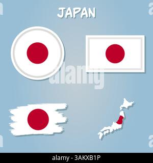 Karte von Japan mit dem Bild der Nationalflagge Stock Vektor