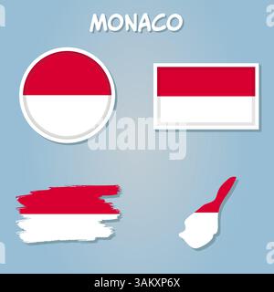 Karte mit Flagge von monaco mit Strich und Wappen Vektor editierbare Fahnen und Karten Stock Vektor