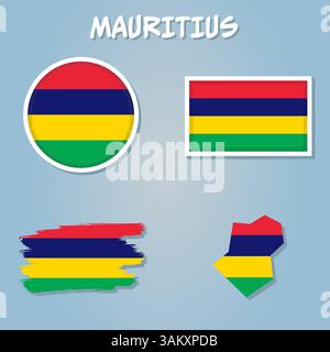 Republik Mauritius detaillierte Karte und Flagge Stock Vektor