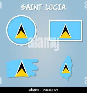 Kartenumriss und Flagge von Saint Lucia, vereinfachtes Illustrationssymbol mit Silhouette von Saint Lucia Karte Stock Vektor