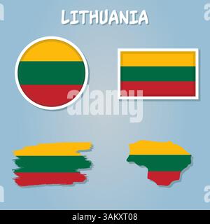 Republik Litauen Vektorkarte, Flagge, Grenzen, Maske , Hauptstadt, Infografik zu Fläche und Bevölkerung Stock Vektor