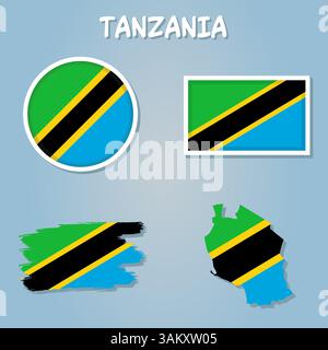 Tansania Flag National Africa Emblem Karte Symbol Vektorillustration Abstraktes Designelement Stock Vektor