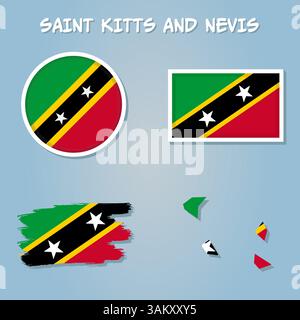 Karte von Saint Kitts und Nevis in den Farben der Saint Kitts und Nevis Flagge Stock Vektor