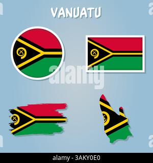 Vanuatu Flag Vektor Hand gezeichnet, Vanuatu Vektor Hand gezeichnet Stock Vektor
