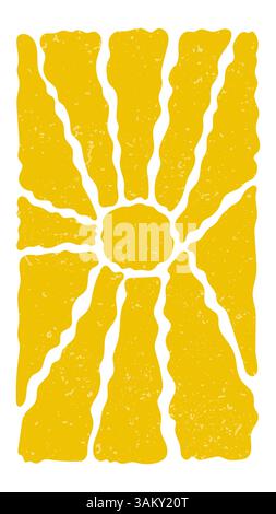 Verschiedene gelbe Sonnenhippie-Quadrat-Elemente, handgezeichnetes abstraktes Wellenmuster im Retro-Matisse-Stil Stock Vektor