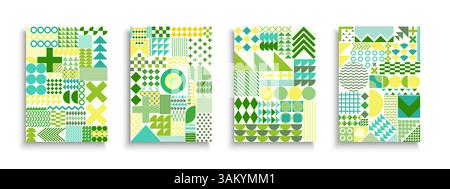 Sammlung vektorfarbener Poster mit abstrakten geometrischen Formen. Leuchtende, trendige Vorlagen, Plakate, Broschüren, Banner, Flyer, Hintergründe, Karte Stock Vektor