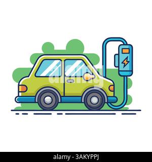 Illustration Des Autokartoons Vektor-Symbols. Elektroauto-Ladesymbol Konzept isolierter Premium-Vektor. Flacher Cartoon-Stil. Stock Vektor