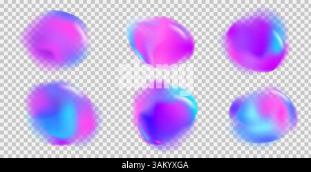 Unregelmäßige Verlaufsformen festgelegt. Vektor-Neon-Spritzer mit organischen Flüssigkeiten. Leuchtende helle Klumpen mit durchscheinenden Formen. Ungleichmäßige Vektormoderne retrofuturistische y2k Stock Vektor