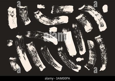 Zeichnen Sie wellige Pinselstrichlinien. Handgezeichnete Vektor-Acrylfarben-Formen. Pinsel für lineare Scribble-Elemente auf schwarzem Hintergrund. Scribble graff Stock Vektor
