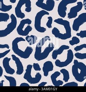Handgezeichnetes nahtloses Muster mit blaubeigem Leopardenmuster. Textur wilder Geparde, abstraktes modernes Pelzdesign, Natur-Dschungel jaguar Hintergrund Stockfoto
