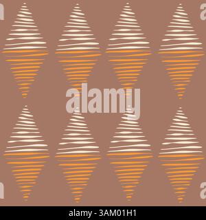 Handgezeichnetes nahtloses Muster im traditionellen klassischen Argyle-Stil. Orangebraune beige Textur-Rautenmuster, grafischer Preppy-Diamantdruck, abstrakter geometrischer diagonaler Kunststoff aus Textil Stockfoto