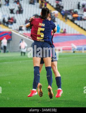 Barcelona, Spanien. März 2025. Jana Fernandez feiert ein Tor während der spanischen Frauenliga, Liga F, des Fußballspiels zwischen dem FC Barcelona und Stockfoto