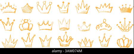 Königliche Krone, Diadem, Diadema isolierte Accessoires Vektor-Illustration. Handgezeichnete Doodle-Kollektion mit Buntstift im Grunge-Stil. Symbolsymbole für Stick Stock Vektor