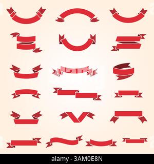 Große rote Bänder Set, Vektor-Illustration Stock Vektor