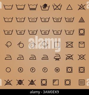 Kompletter Satz von Wäschesymbolen Stock Vektor