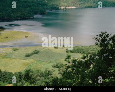 Das überflutete Derwntwater / Derwent Water in Borrowdale im Lake District National Park, Cumbria, England Großbritannien - Überschwemmungsfläche überschwemmt Stockfoto