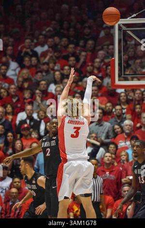 22. Februar 2014: New Mexico Lobos schützen Hugh Greenwood #3 während des NCAA Basketballspiels zwischen San Diego State Aztecs und University New Mexico Lobos in der Pit in Albuquerque, New Mexico. Credit Image Â© Lou Novick/Cal Sport Media(Credit Image: © Lou Novick/Cal Sport Media/ZUMAPRESS.com) Stockfoto