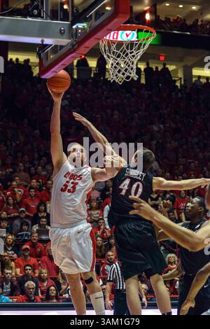 22. Februar 2014: New Mexico Lobos spielen Alex Kirk #53 in der zweiten Hälfte des NCAA Basketballspiels zwischen San Diego State Aztecs und University New Mexico Lobos in der Pit in Albuquerque, New Mexico. Lobos besiegte die Azteken von 58 bis 44. Credit Image Â© Lou Novick/Cal Sport Media(Credit Image: © Lou Novick/Cal Sport Media/ZUMAPRESS.com) Stockfoto