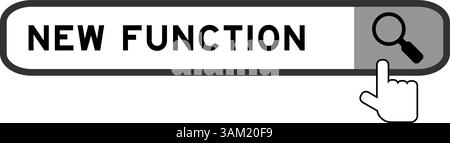 Suchbanner in Wort neue Funktion mit Übergabesymbol auf weißem Hintergrund Stock Vektor