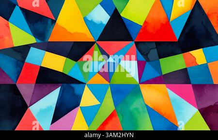 Heller Hintergrund aus mehrfarbigen Dreiecken, farbenfrohe abstrakte Muster für Design Stockfoto