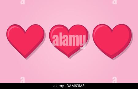 Realistisches rosafarbenes Herz-Set, Form mit Highlights und Schatten Stock Vektor