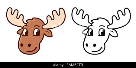 Niedliche Zeichentrickfigurenkopf, Farbe und schwarz-weiße Strichgrafik. Vektor-Clipart-Illustration Stock Vektor