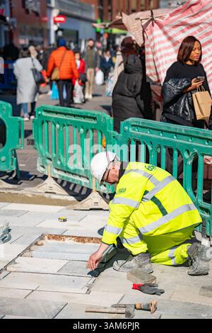 Lewisham Regeneration der Gehwege und Straßen im südlichen Londoner Stadtteil. Stockfoto