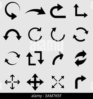 Pfeilsymbol, großer Satz flacher Vektorpfeile Stock Vektor