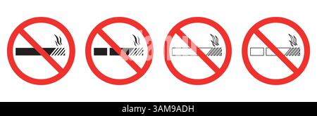 Rauchverbotsschild gesetzt. Verbotsschild nicht erlaubt Rauchen verboten. Rauchverbot. Vektorabbildung Stock Vektor