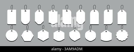 Form eines leeren weißen Papieretiketts oder Stoffetiketts isoliert auf weißem, Vintage-Bannerset. Vektorabbildung. Stock Vektor