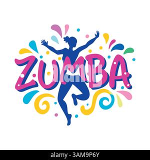 Zumba Dance Logo oder T-Shirt Design, perfekt für Fitnessmarken, Activewear und Kosmetik Branding, um Energie, Bewegung, und lebendiger Style. Stock Vektor