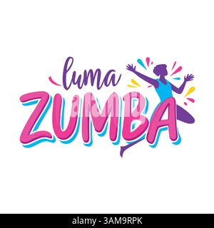 Zumba Dance Logo oder T-Shirt Design, perfekt für Fitnessmarken, Activewear und Kosmetik Branding, um Energie, Bewegung, und lebendiger Style. Stock Vektor