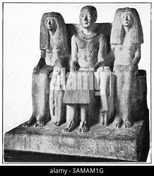 Steinskulptur von Ptah-mai mit seiner Frau und seinem Kind. 19. Dynastie, Neues Königreich, altes Ägypten. Stockfoto