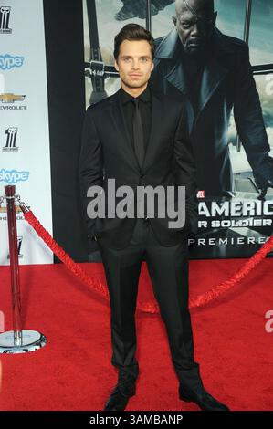 März 2014 - La, CA, USA - Sebastian Stan kommt am 13. März 2014 zur Premiere von Marvels „Captain America: The Winter Soldier“ im El Capitan Theatre in Hollywood, Kalifornien (Credit Image: © Famous/Ace Pictures/ZUMAPRESS.com) Stockfoto