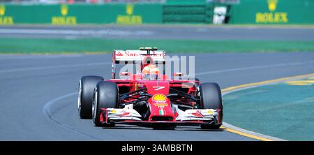 14. März 2014 – Melbourne, Victoria, Australien – Kimi Raikkonen (FIN) von Scuderia Ferrari während des ersten Trainings am zweiten Tag des Formel-1-Grand Prix 2014 in Melbourne, Australien. (Kreditbild: © Theo Karanikos/ZUMAPRESS.com) Stockfoto