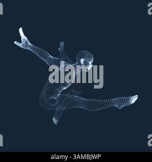 Gymnast. Man. 3D-Modell des menschlichen Körpers. Gymnastik Aktivitäten für Icon Health und Fitness Community. Vektorgrafiken aus Teilchen. Stock Vektor