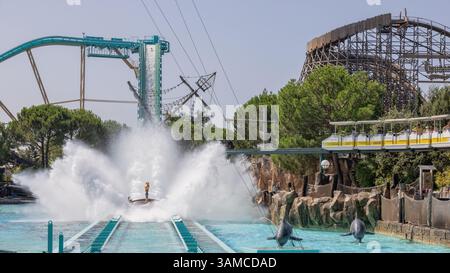 Europa Park Freizeitpark in Deutschland. Europäischer Vergnügungspark mit Achterbahnen. Stockfoto