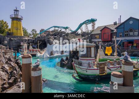 Europa Park Freizeitpark in Deutschland. Europäischer Vergnügungspark mit Achterbahnen. Stockfoto