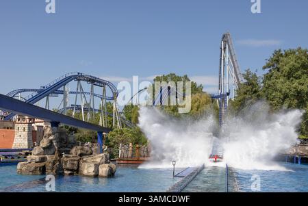 Europa Park Freizeitpark in Deutschland. Europäischer Vergnügungspark mit Achterbahnen. Stockfoto