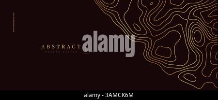 Strukturmuster. Hintergrund mit goldenem Holzmuster. Abstrakte goldene Textur. Elegante Wellenlinie. Klingelwellen. Luxuriöse Rinde. Kreisförmiges Holz. Dunkle Wellenlinien Stock Vektor