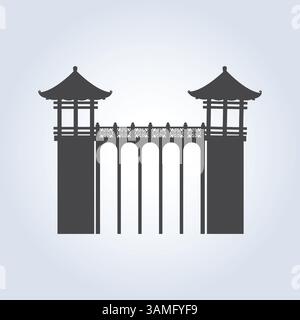 Silhouette japanisches traditionelles Tor, nur schwarze Farbe, chinesisches Tor, Vektorkunst Stock Vektor